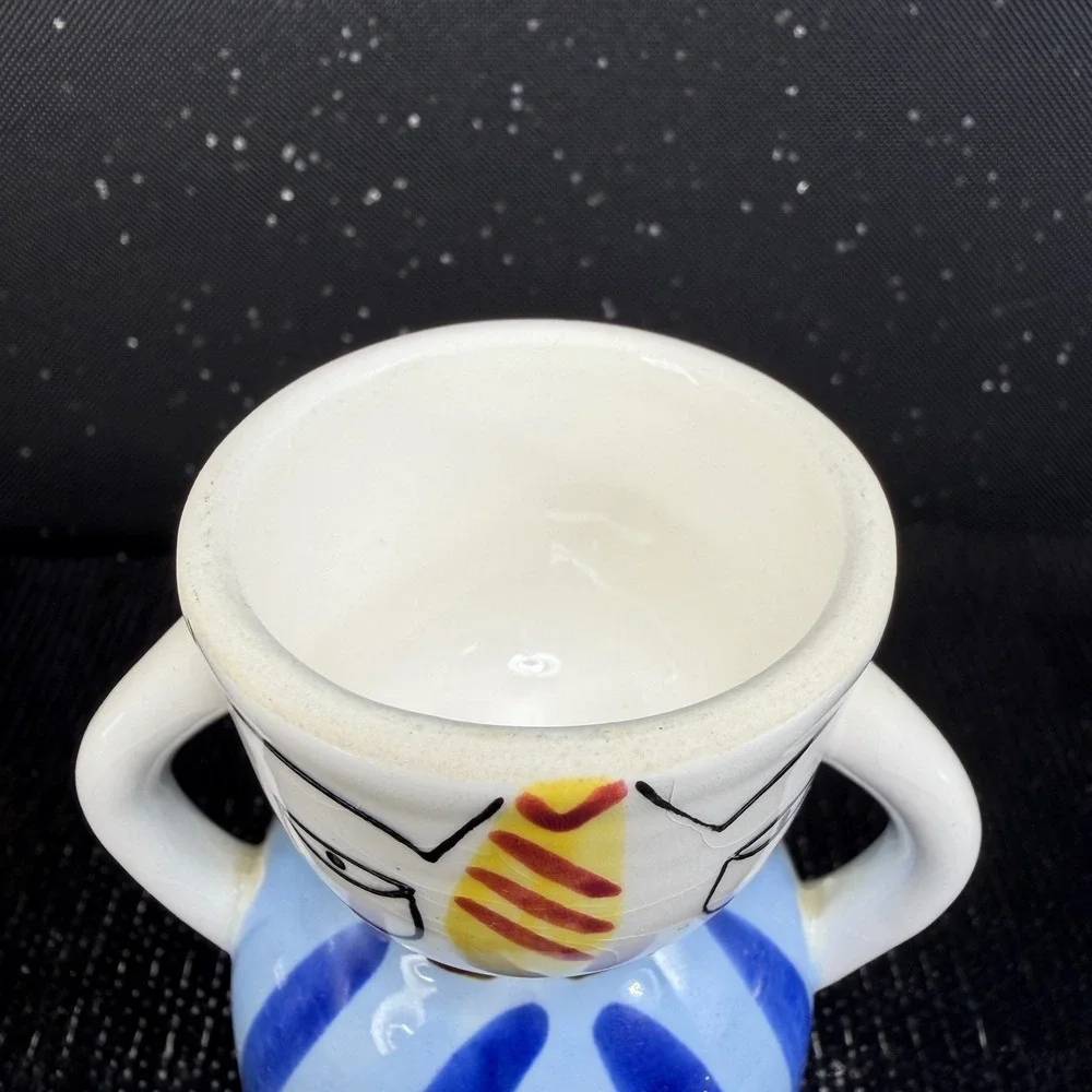 1950s Napco Whimsical Man in Suit Ceramic Egg Cup Holder Blue Striped Tie